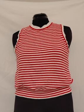 Striped Red and White Sleeveless Knit Tank Top